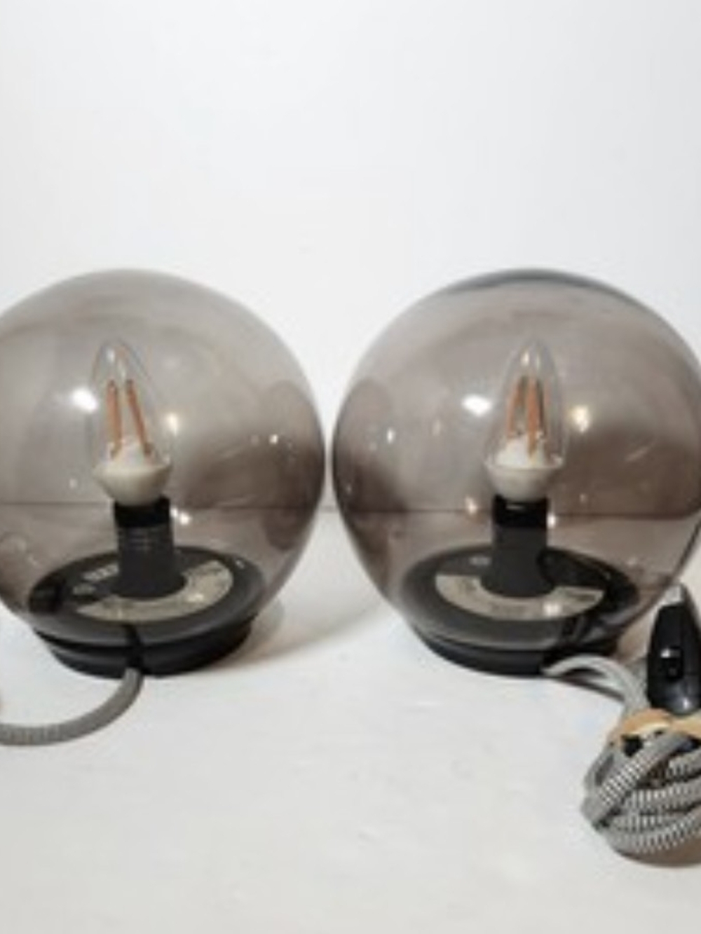 Vintage Ikea Smoke Gray Fado Round Orb Lamp x2